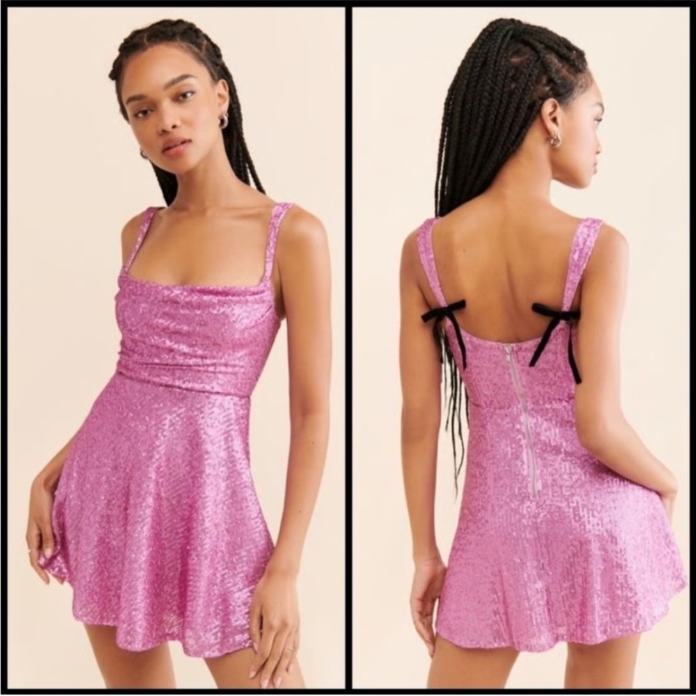 NWT For Love and Lemons Pink Corset Sequin Candice Mini Dress
